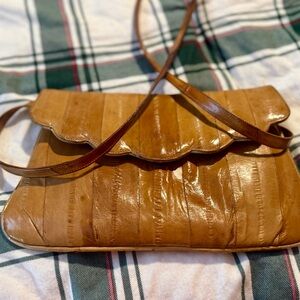 Elegant vintage Tan eel skin Shoulder Bag
